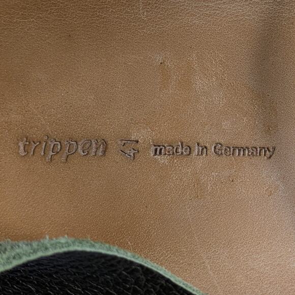 Trippen Ankle Tie Flats 41 Green Leather Artsy Designer Avant Garde Minimalist - Picture 2 of 10